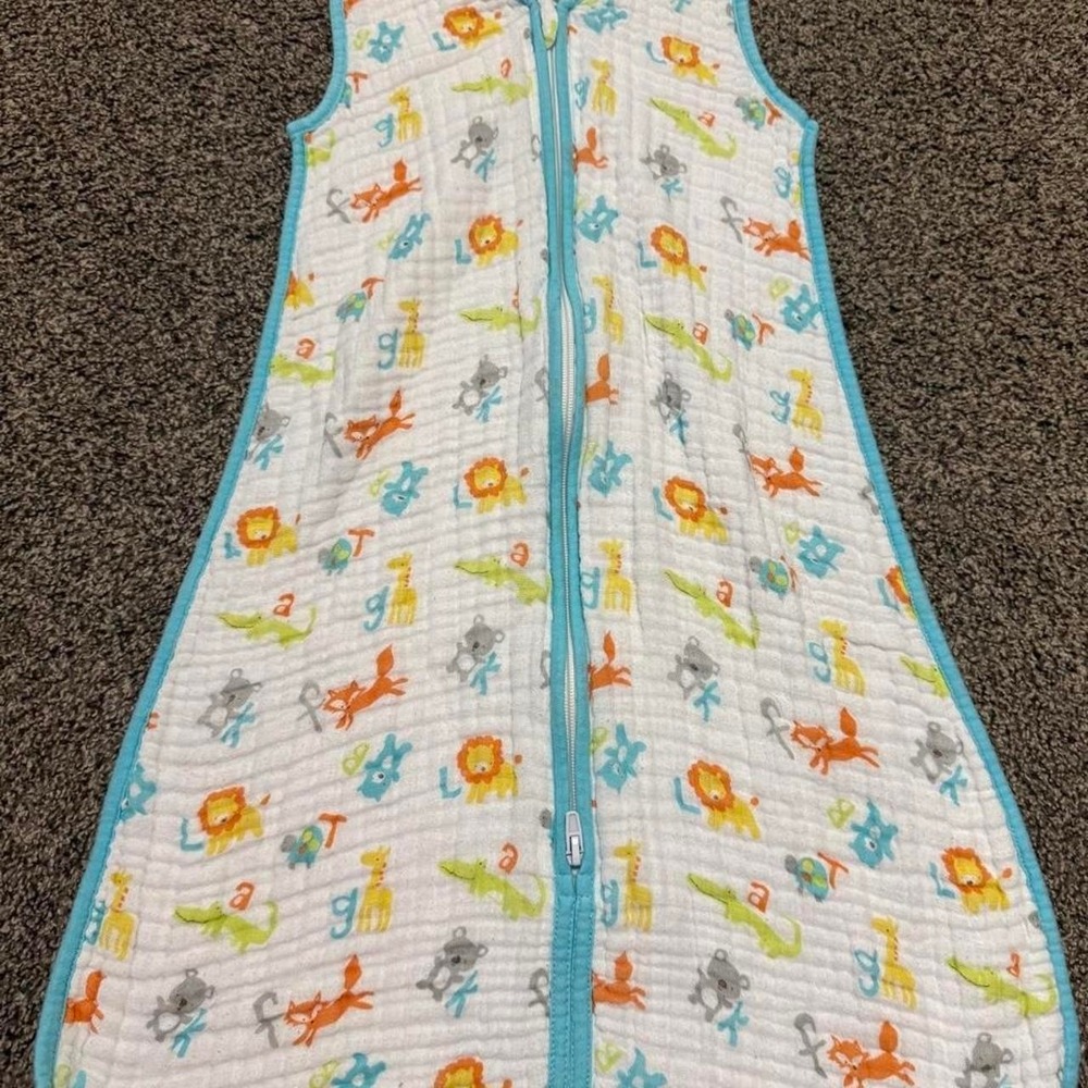 Luvable Friends Muslin Sleep Sack 6-12M Animal Alphabet Cotton Wearable Blanket